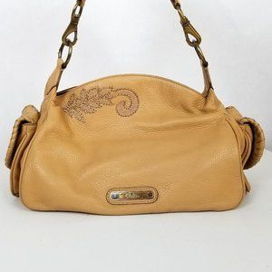 Cole Haan Leather Embroidered Beige Shoulder Bag